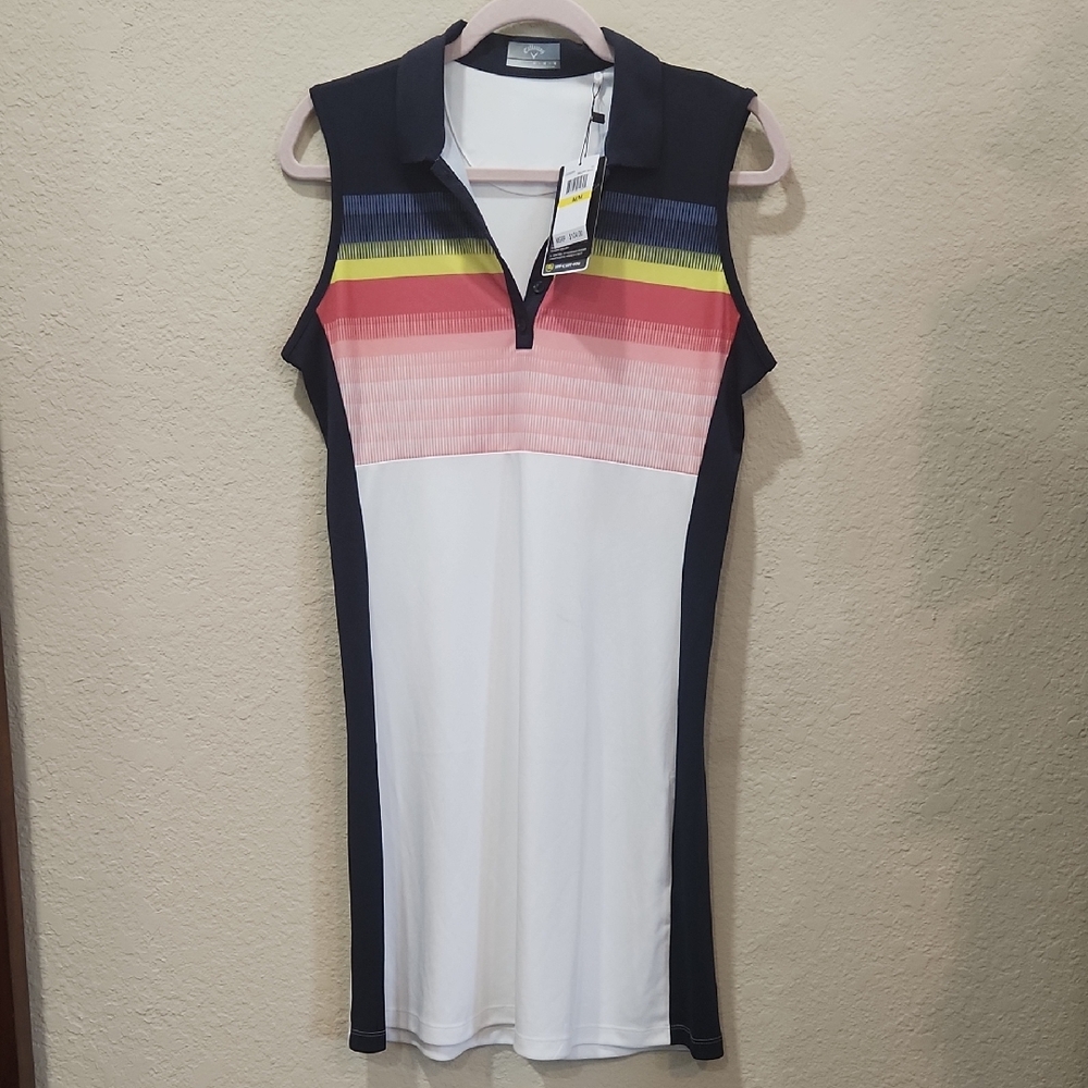 Callaway Colorblock Polo Dress in White, Navy, Yellow, Pink